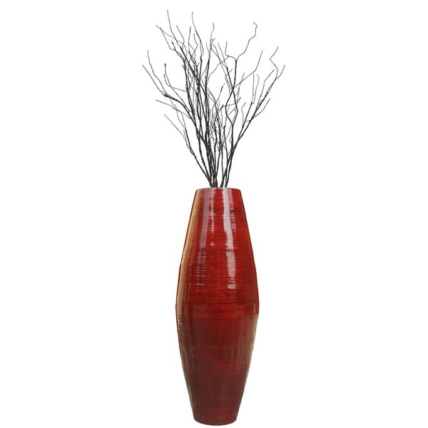 Uniquewise Bamboo Cylinder Floor Vase-Handcrafted Tall Decorative Vase-Ideal for Dining Room, Living Room, 37" Red QI003245.R.L